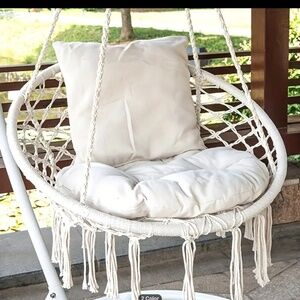 1pc Cotton Rope Hammock Swing Chair with Macrame Fringe, Handmade Knitted Mesh I